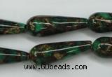 CGO132 15.5 inches 12*40mm teardrop gold green color stone beads