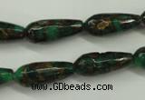 CGO137 15.5 inches 12*40mm faceted teardrop gold green color stone beads