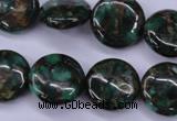 CGO142 15.5 inches 16mm flat round gold green color stone beads