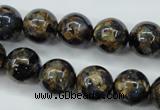 CGO165 15.5 inches 14mm round gold blue color stone beads