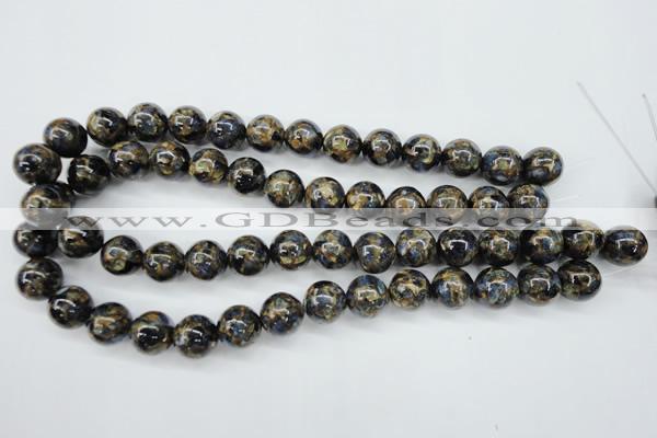 CGO165 15.5 inches 14mm round gold blue color stone beads