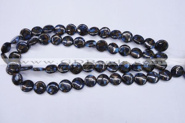 CGO200 15.5 inches 12mm flat round gold blue color stone beads