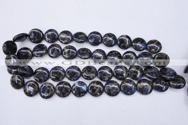 CGO203 15.5 inches 18mm flat round gold blue color stone beads