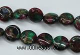 CGO32 15.5 inches 12mm flat round gold multi-color stone beads