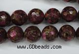 CGO65 15.5 inches 12mm faceted round gold red color stone beads