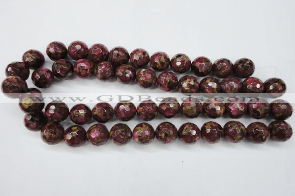 CGO66 15.5 inches 14mm faceted round gold red color stone beads