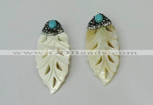 CGP292 22*60mm leaf pearl shell pendants wholesale