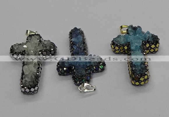 CGP3111 30*50mm cross druzy agate pendants wholesale