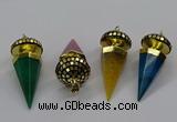 CGP3156 22*50mm faceted cone agate gemstone pendants wholesale