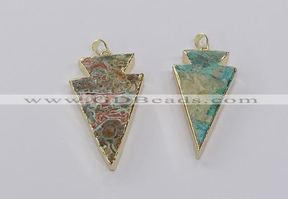 CGP3276 25*50mm - 30*55mm arrowhead ocean agate pendants