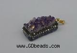 CGP3382 10*35mm - 15*50mm rectangle plated druzy amethyst pendants