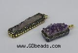 CGP3383 10*35mm - 15*50mm rectangle plated druzy amethyst pendants