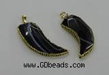 CGP3459 16*30mm - 18*40mm horn black agate pendants