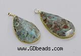 CGP3468 30*40mm - 35*50mm faceted flat teardrop ocean agate pendants