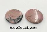 CGP3624 48mm - 51mm flat round rhodochrosite gemstone pendants