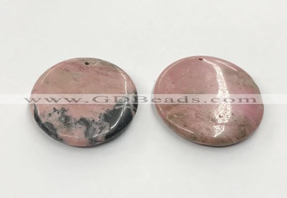 CGP3624 48mm - 51mm flat round rhodochrosite gemstone pendants