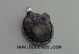 CGP365 30*40mm - 35*45mm freeform crystal glass & amethyst pendants