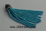 CGP684 4mm faceted round handmade turquoise beaded tassel pendants