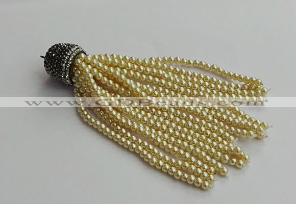 CGP718 3mm round handmade glass beaded tassel pendants wholesale