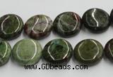 CGR16 16 inches 14mm flat round green rain forest stone beads wholesale