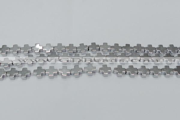 CHE1007 15.5 inches 10*10mm cross plated hematite beads wholesale