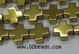 CHE1008 15.5 inches 10*10mm cross plated hematite beads wholesale