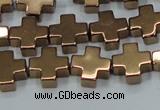 CHE1009 15.5 inches 10*10mm cross plated hematite beads wholesale