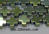 CHE1010 15.5 inches 10*10mm cross plated hematite beads wholesale