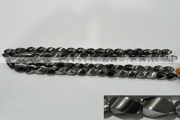 CHE161 15.5 inches 6*12mm twisted rice hematite beads