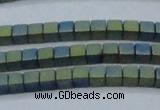 CHE612 15.5 inches 2*2mm cube matte plated hematite beads wholesale