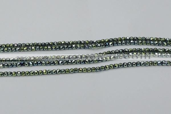 CHE693 15.5 inches 2mm faceted round plated hematite beads