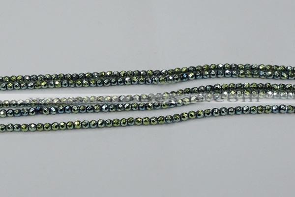 CHE713 15.5 inches 4mm faceted round plated hematite beads