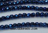 CHE715 15.5 inches 4mm faceted round plated hematite beads