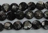 CHS17 15.5 inches 10mm faceted coin natural hypersthene beads