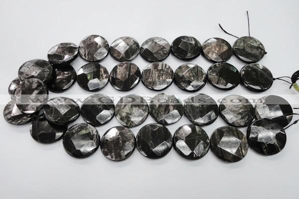 CHS21 15.5 inches 20mm faceted coin natural hypersthene beads