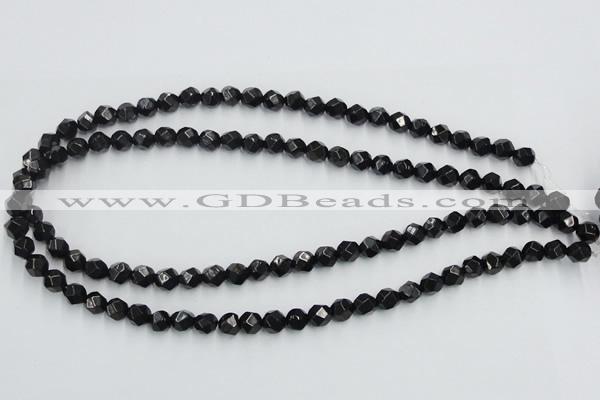 CJB06 16 inches 8mm faceted round natural jet gemstone beads wholesale