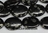 CJB160 15.5 inches 15*20mm oval natural jet & pyrite gemstone beads