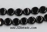 CJB19 16 inches 8mm flat round natural jet gemstone beads wholesale