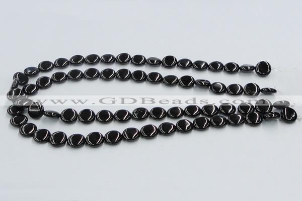 CJB21 16 inches 12mm flat round natural jet gemstone beads wholesale