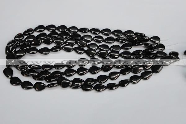 CJB68 15.5 inches 10*14mm flat teardrop natural jet gemstone beads