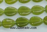 CKA113 15.5 inches 12*16mm flat teardrop Korean jade gemstone beads