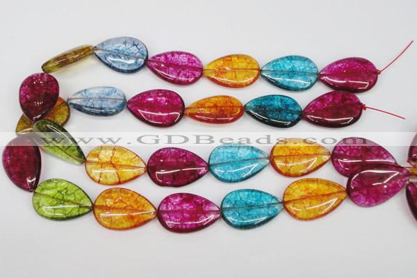 CKQ126 15.5 inches 20*30mm flat teardrop dyed crackle quartz beads