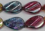 CKQ161 15.5 inches 18*25mm twisted oval AB-color crackle quartz beads