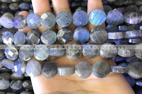 CLB1023 15.5 inches 12mm faceted coin labradorite gemstone beads