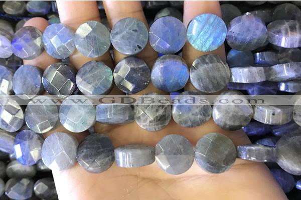 CLB1024 15.5 inches 14mm faceted coin labradorite gemstone beads