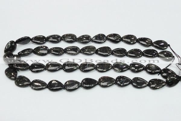 CLB316 15.5 inches 13*18mm flat teardrop black labradorite beads