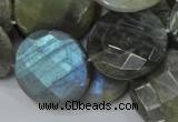 CLB39 15.5 inches 25mm faceted flat round labradorite gemstone beads