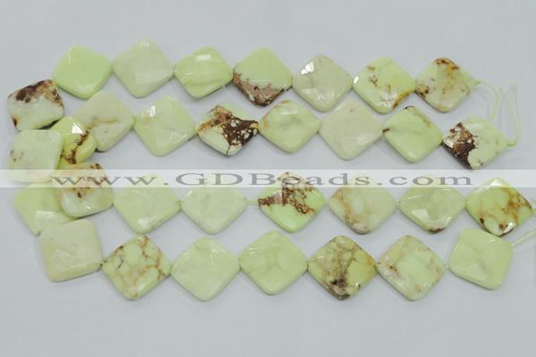 CLE69 15.5 inches 20*20mm faceted diamond lemon turquoise beads