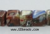 CLG549 16 inches 8*8mm cube goldstone & lampwork glass beads