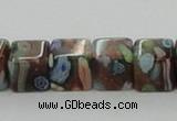 CLG550 16 inches 8*8mm cube goldstone & lampwork glass beads